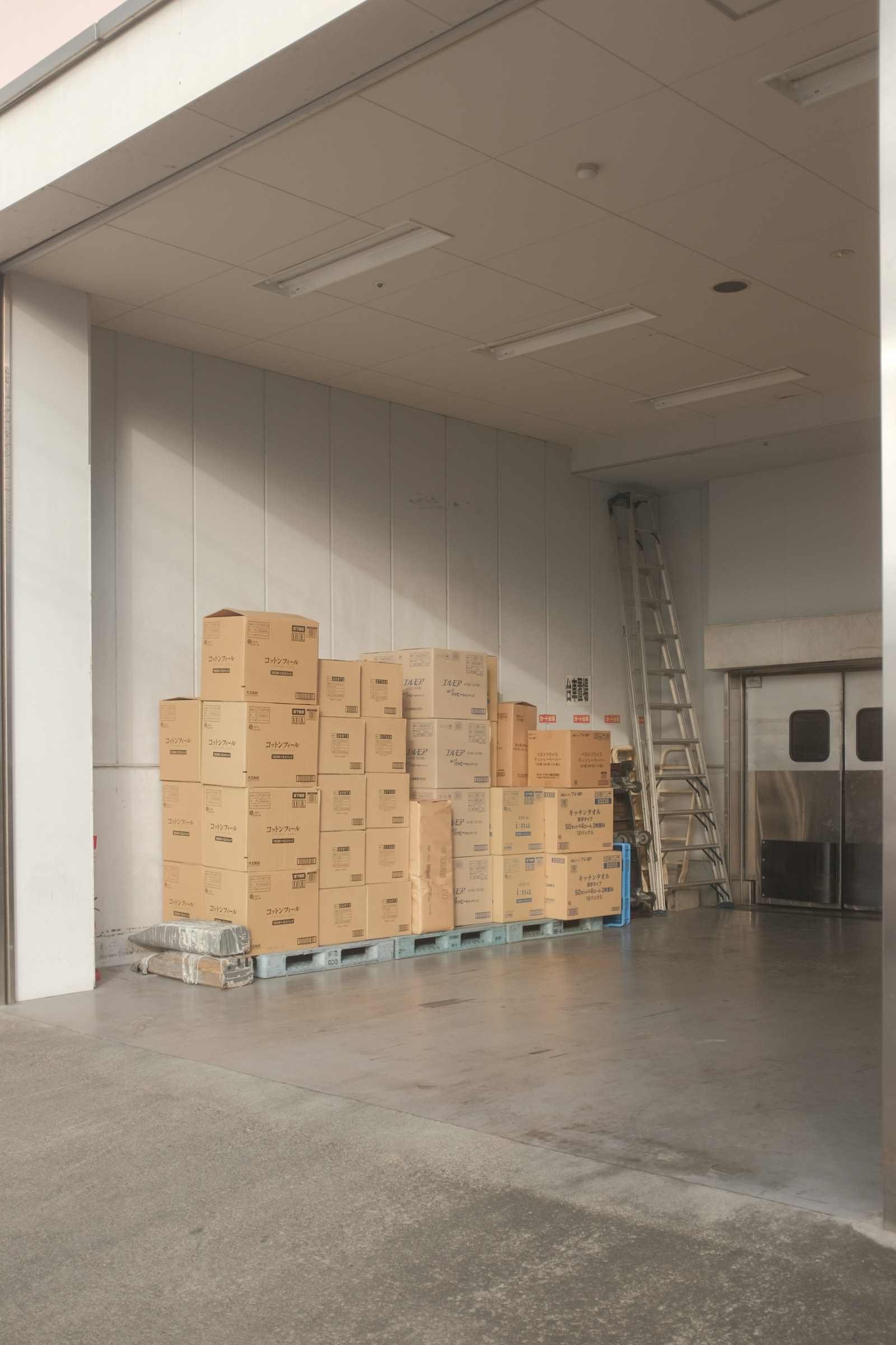 Real commercial space with boxed materials